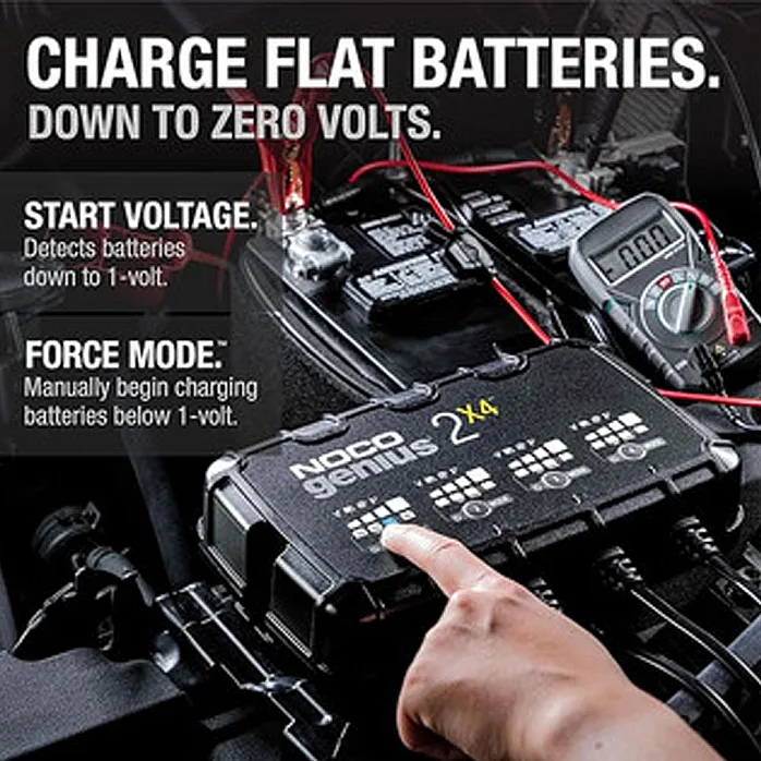 NOCO GENIUS2X4 Battery Maintainer + Battery Desulfator 4-Bank 8 Amp Smart Trickle Battery Charger