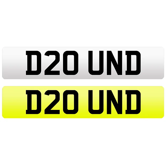 D20 UND Cherished Private Registration Number Plate Sound