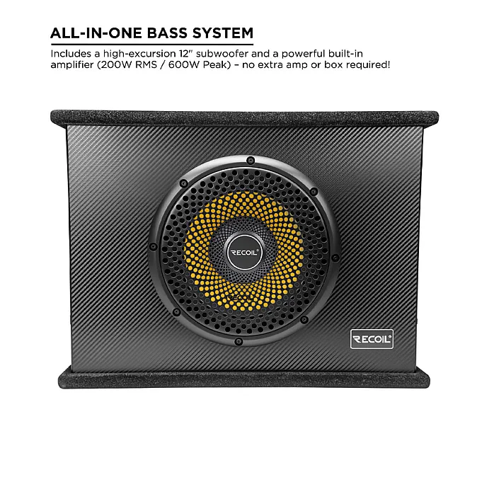 RECOIL LAS12 12" Shallow Active Amplified Subwoofer With Amplifier Wiring Kit