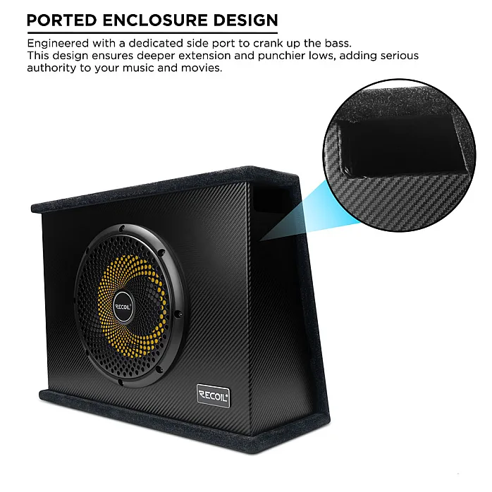RECOIL LAS12 12" Shallow Active Amplified Subwoofer With Amplifier Wiring Kit