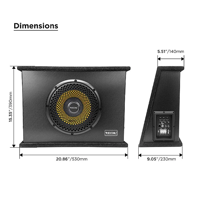 RECOIL LAS12 12" Shallow Active Amplified Subwoofer With Amplifier Wiring Kit