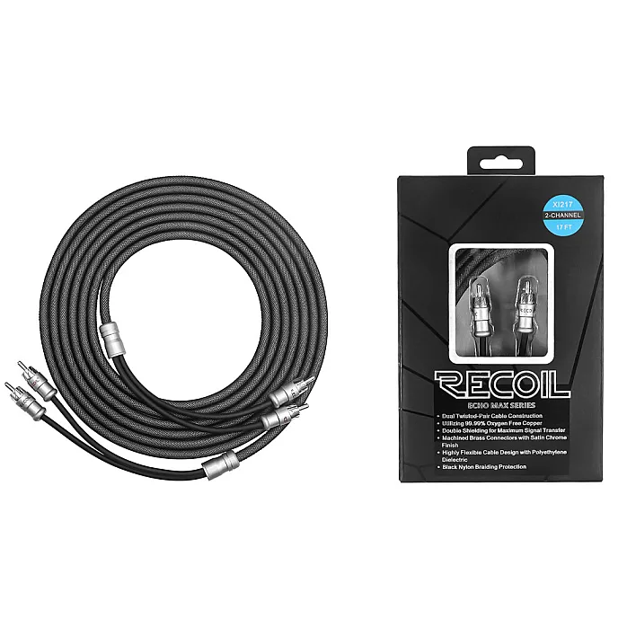 Recoil XI212 Echo Max 12ft 2 Channel RCA Audio Interconnect Cable 99.99% OFC Braided