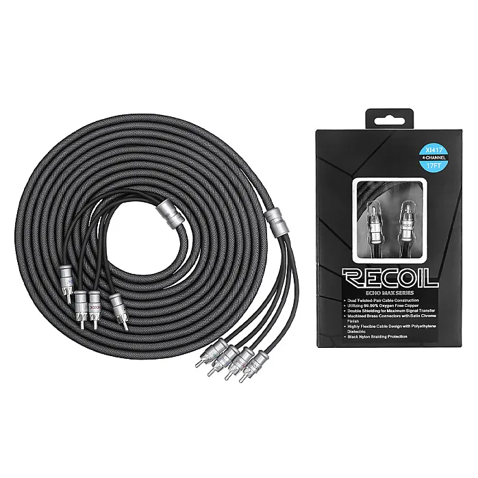 Recoil XI417 Echo Max 17ft 4 Channel RCA Cable, Oxygen Free Copper, Brass Connectors