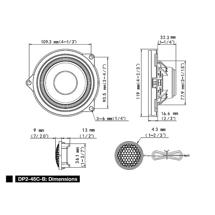 Alpine DP2-45C-B 4.5" (12cm) 2-Way Component Speakers Designed For BMW 3 and 4 Series