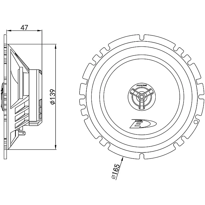 Alpine SXE-1725S 6-1/2"(16cm DIN) Coaxial 2-Way Speaker