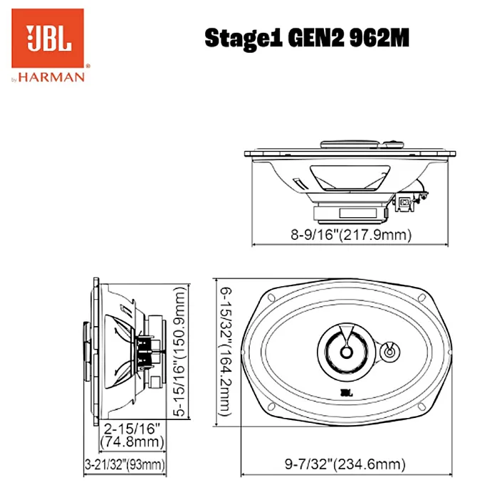 JBL Stage1 962M - 6"x9" 3-Way Coaxial Car Speakers 560W - With Grill