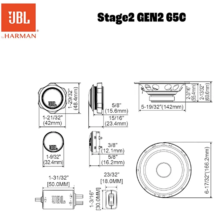 JBL Stage2 65C (6.5") 2-Way Component Car Speakers – 720 Watt
