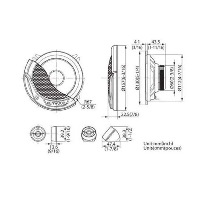 Kenwood KFC-E130P 5.25" 13cm 250W 2 Way Component Car Audio Speakers