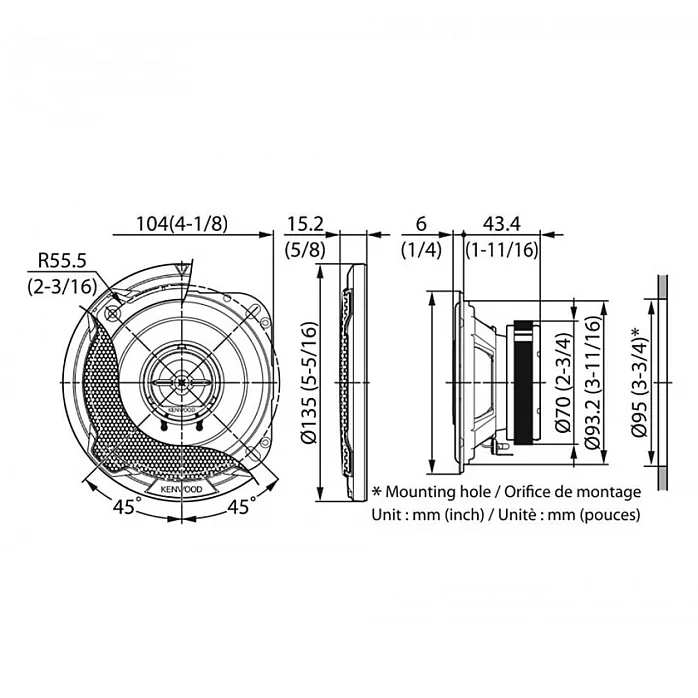 Kenwood KFC-PS1096 10cm 2-Way Coaxial Dash / Door Speakers 220 Watts