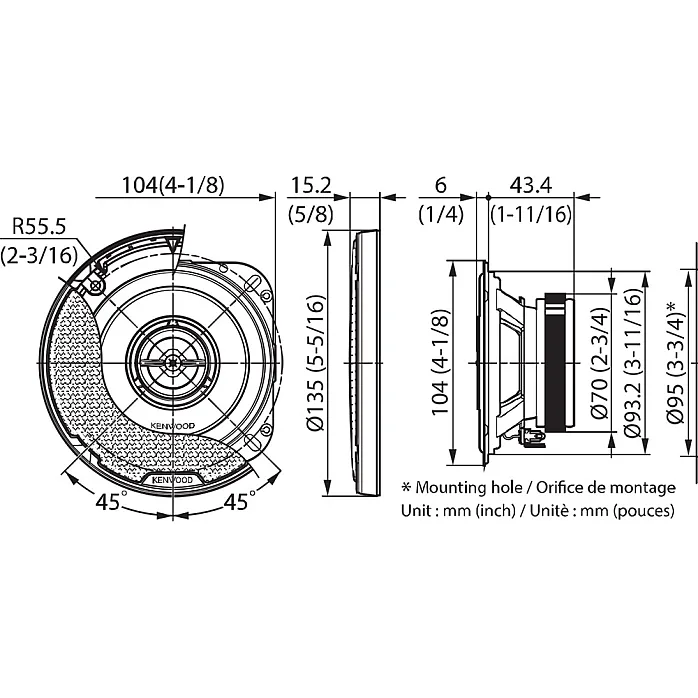 Kenwood KFC-PS1097 4" (10cm) 2-Way Coaxial Speakers 240W Watts
