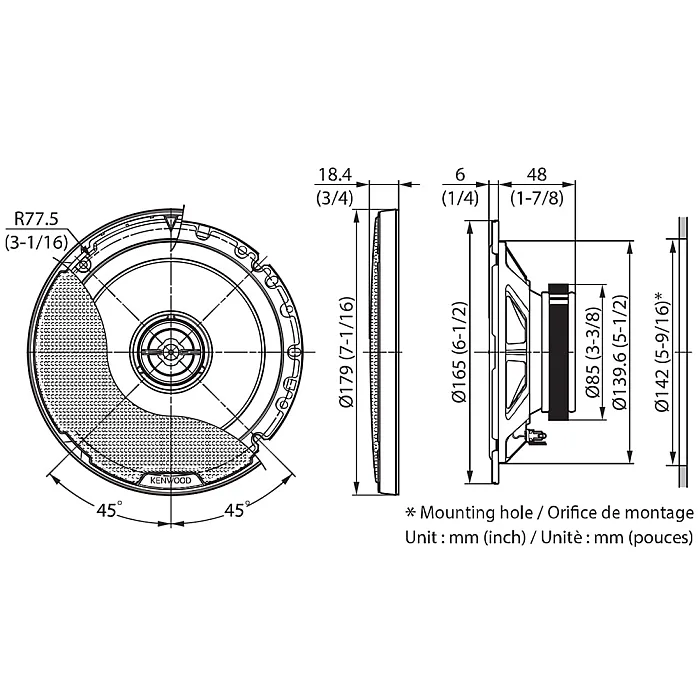 Kenwood KFC-PS1797 PS Series 6.5" (17cm) 2-Way Coaxial Car Speakers