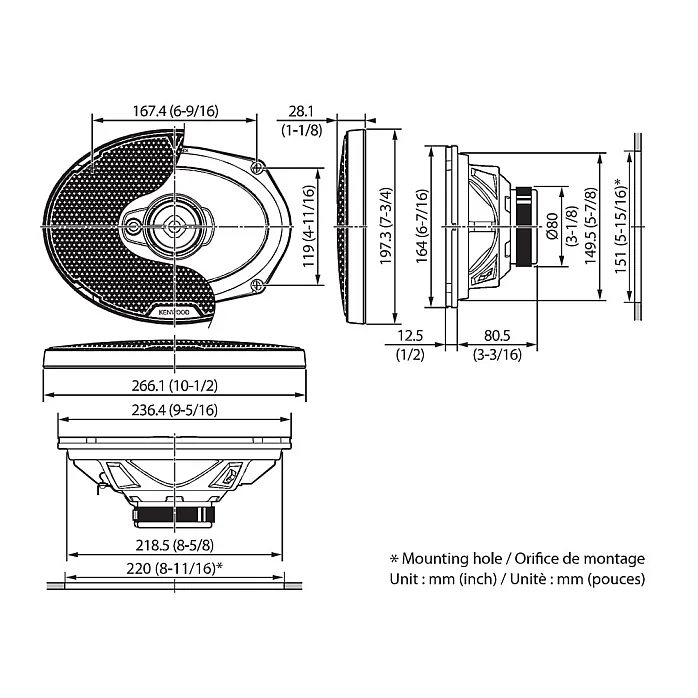 Kenwood KFC-PS6977 6"x9" 3-Way Performance Standard Series Coaxial Car Speaker System