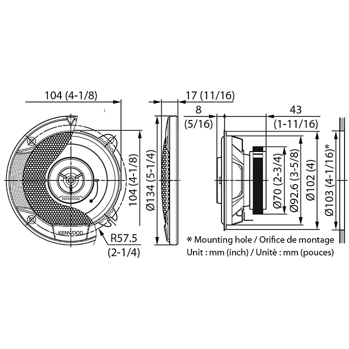 Kenwood KFC-S1066 4" 10cm Stage Sound Series 220W 2 Way Coaxial Car Speakers