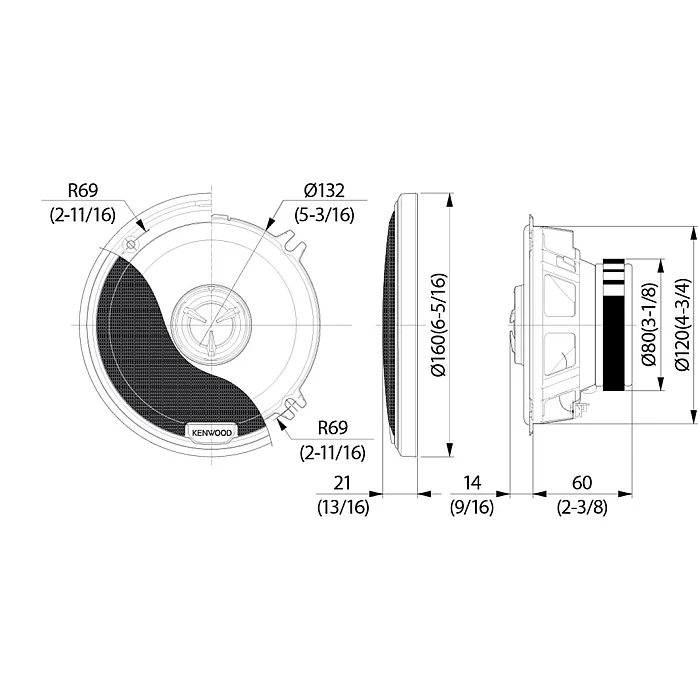 Kenwood KFC-X134 X Series 13 cm 130MM 160 Watts 2 Way Coaxial Car Van Door Speakers
