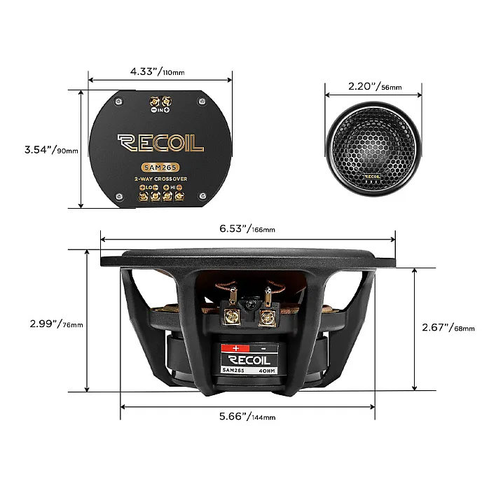 Recoil SAM265 6.5" 2 Way Component Speakers 65W RMS