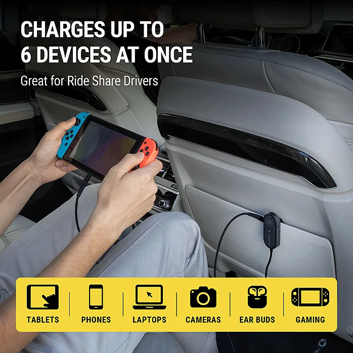 Scosche CPD100EX-SP PowerVolt 100 6 Port 100W USB-C & USB-A Car Charger with Extension