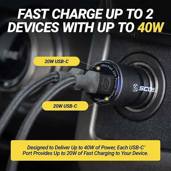 Scosche CPDCC40M-SP PowerVolt PD40 Dual Port USB-C Power Delivery Car Charger
