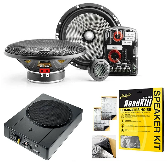 Focal 2-Way 6.5" Component Car Speakers With Amplified Bass Under Seat Active Subwoofer Packs