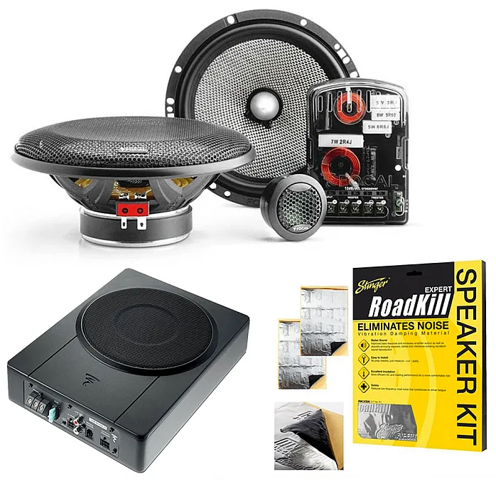 Focal 2-Way 6.5" Component Car Speakers With 8" Ultra-Compact Under Seat 2-Ch Amplified Subwoofer Packs
