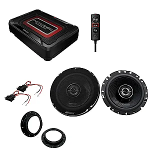 VW T5.1, T6 Kenwood 6.5" 2-Way Coaxial Car Front Door Speaker Under Seat Subwoofer Upgrade Pack