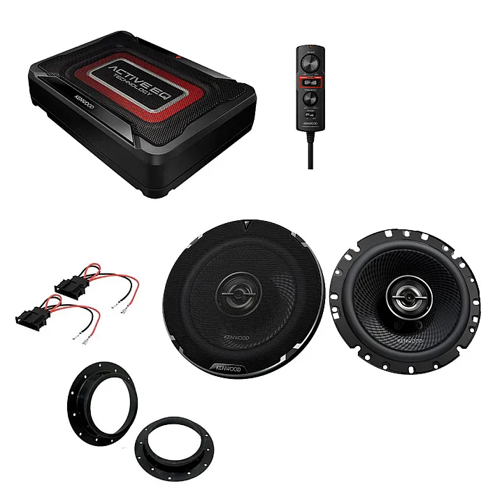 VW T5.1, T6 Kenwood 6.5" 2-Way Coaxial Car Front Door Speaker Under Seat Subwoofer Upgrade Pack