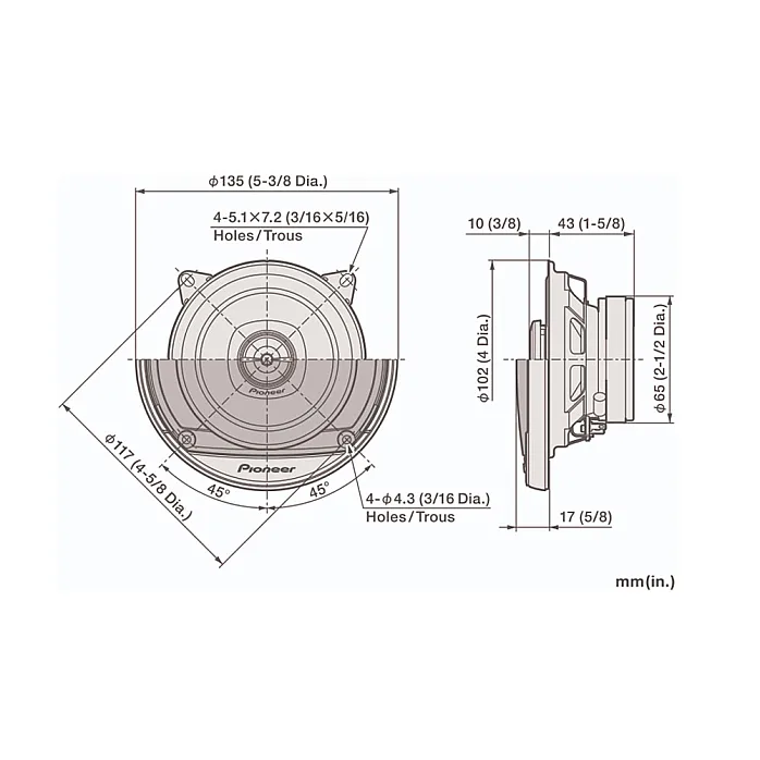 Pioneer TS-A1081F 4" 10cm 2-Way Coaxial System Car Speakers 230W