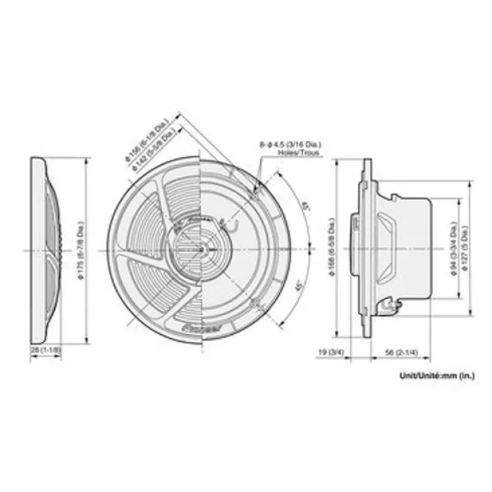 Pioneer TS-MR1640 16cm 2 Way Component Waterproof Marine Audi Speakers 160W