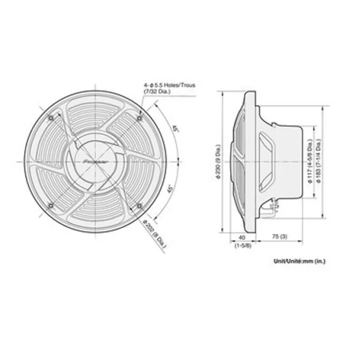 Pioneer TS-MR2040 8" 20cm 2 way Component  Waterproof Marine Audio 200W Speakers