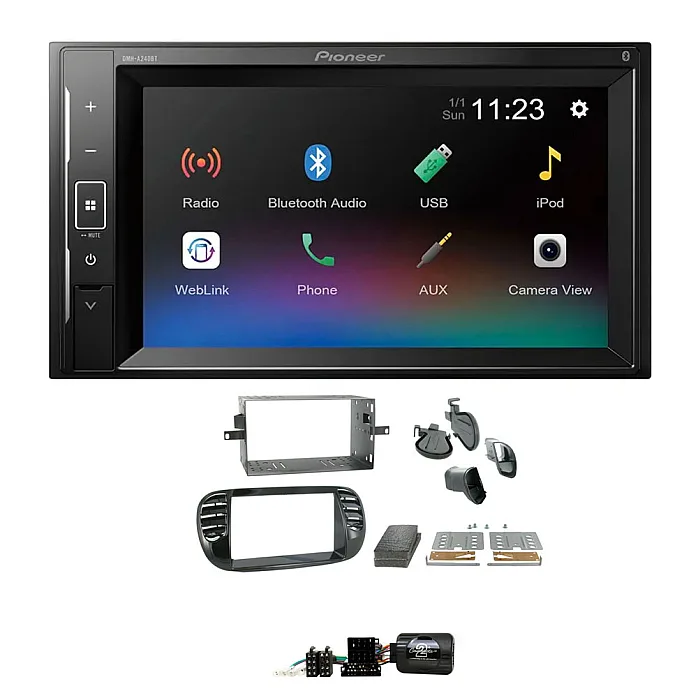 Fiat 500 2007 - 2015 Piano Black Pioneer 6.2" Screen Bluetooth iPod iPhone Stereo Upgrade Kit