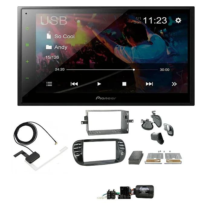 Fiat 500 2007 - 2015 Piano Black Pioneer 6.8" Screen Bluetooth WebLink USB DAB Radio Upgrade Kit