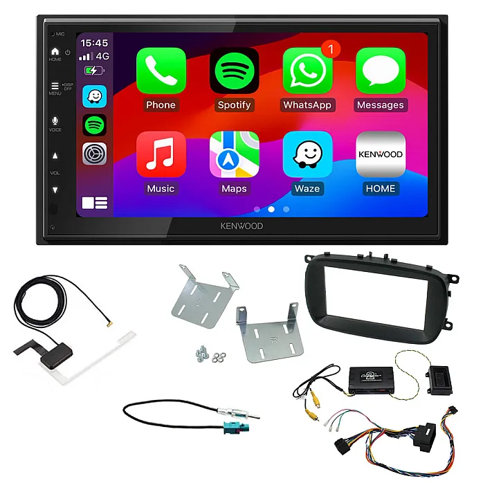 Fiat 500X 2015 - 2021 Kenwood Wired Android Auto / CarPlay Bluetooth DAB+ Stereo Upgrade Pack