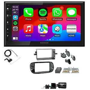 Fiat 500 2007 - 2015 Piano Black Kenwood Wired Android Auto / CarPlay Bluetooth DAB+ Stereo Upgrade Pack