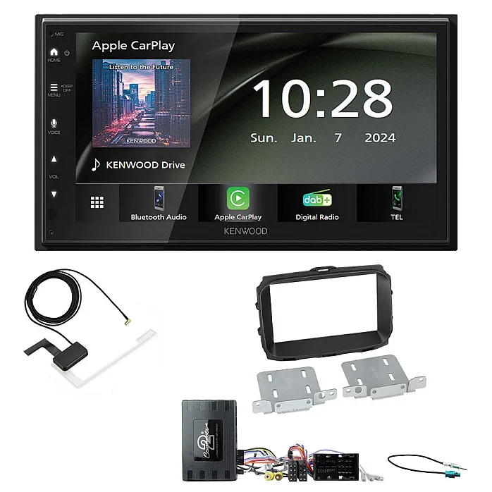 Alfa Romeo Giulietta (2014-2021) Kenwood 6.8" Wireless CarPlay / Android Auto, DAB+ Bluetooth Stereo Upgrade Pack