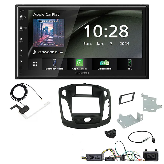 Ford Focus 2011 - 2015 Kenwood 6.8" Wireless CarPlay / Android Auto, DAB+ Bluetooth Stereo Upgrade Pack