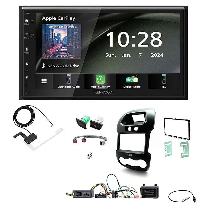 Ford Ranger 2012-2016 Kenwood 6.8" Wireless CarPlay / Android Auto, DAB+ Bluetooth Stereo Upgrade Pack