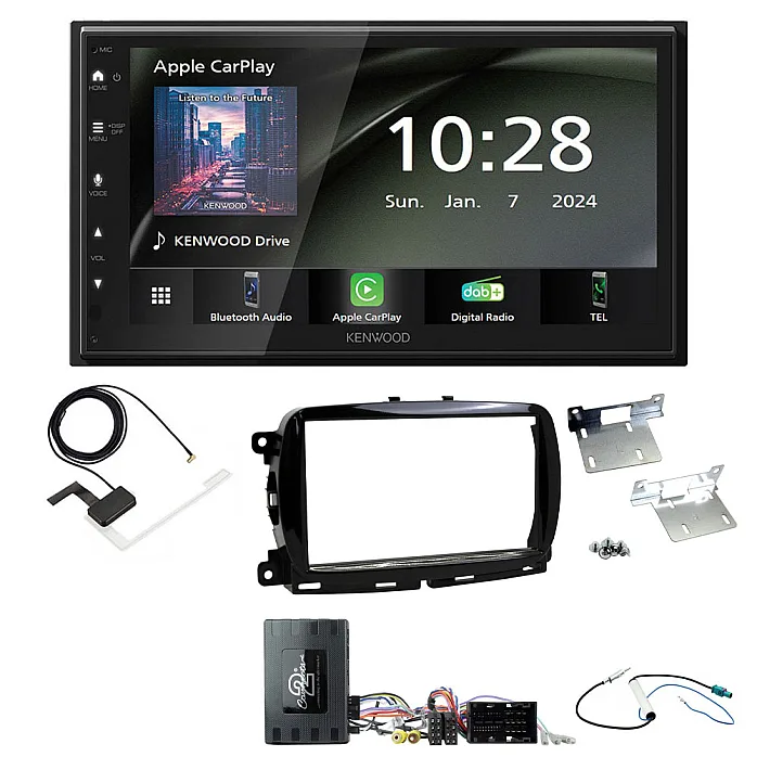 Fiat 500 2015 - 2021 Kenwood 6.8" Wireless CarPlay / Android Auto, DAB+ Bluetooth Stereo Upgrade Pack
