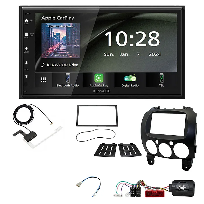 Mazda 2 (2008-2014) Kenwood 6.8" Wireless CarPlay / Android Auto DAB+ Bluetooth Stereo Upgrade Pack