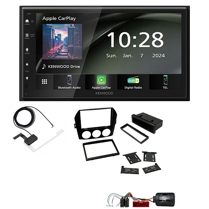 Mazda MX-5 Non-Bose Kenwood 6.8" Wireless CarPlay / Android Auto DAB+ Bluetooth Stereo Upgrade Pack