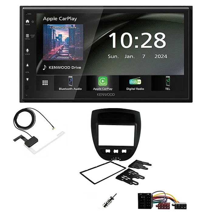 Peugeot 107 2005-2014 Kenwood 6.8" Wireless CarPlay / Android Auto DAB+ Bluetooth Stereo Upgrade Pack