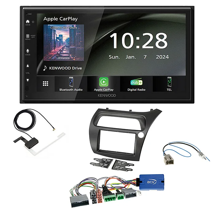 Honda Civic (2006 - 2011) Kenwood 6.8" Wireless CarPlay / Android Auto, DAB+ Bluetooth Stereo Upgrade Pack