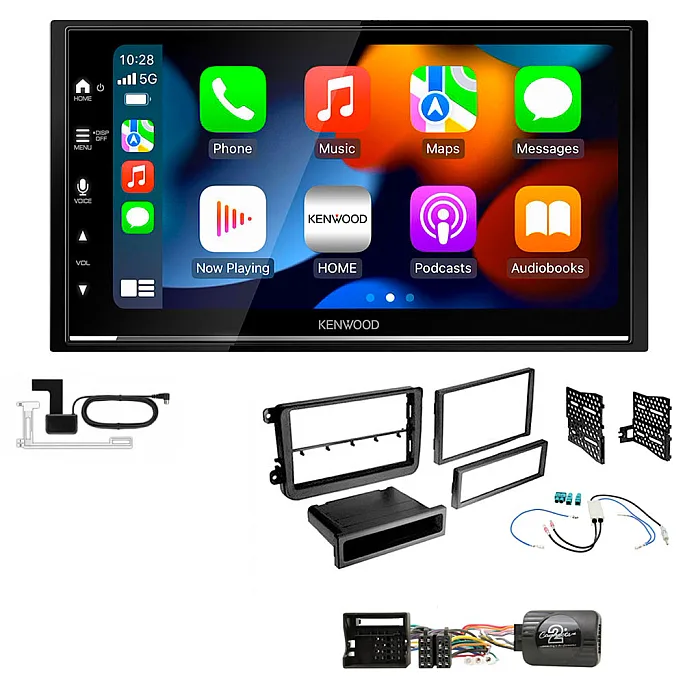 VW EOS, Fusca, Golf, Jetta Matt Black Kenwood DMX7525DABS Double Din Stereo Upgrade Kit