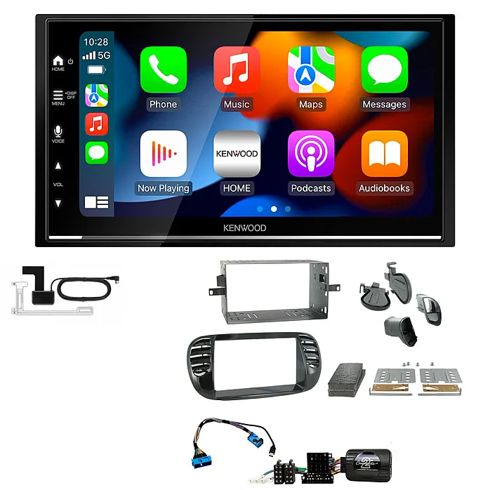 Fiat 500 (2007-15) Piano Black Kenwood DMX7525DABS Wireless CarPlay Android Stereo Upgrade Kit