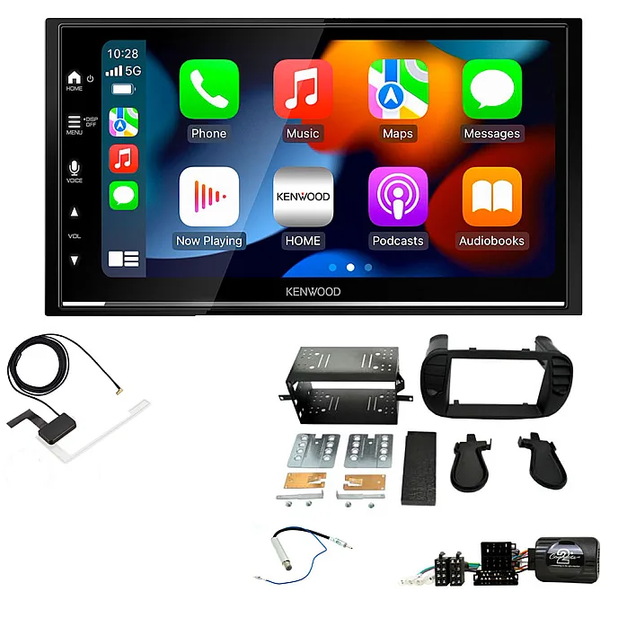 Fiat 500 (2007-2015) Matt Black Kenwood DMX7525DABS Wireless Apple CarPlay Android Auto DAB Stereo Upgrade Kit