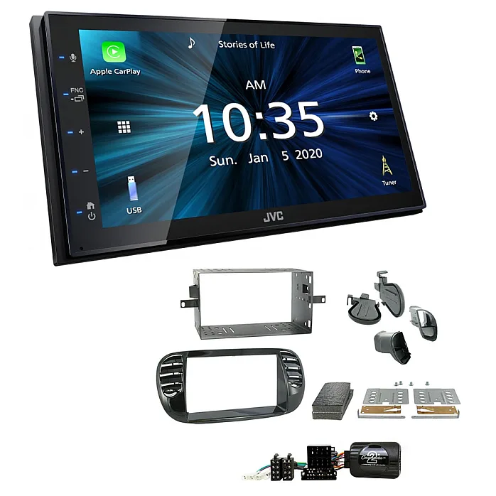 Fiat 500 2007 - 2015 JVC 6.8" Bluetooth Digital Media Car Play / Android Auto Stereo Upgrade Kit