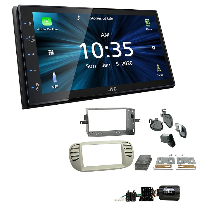 Fiat 500 2007 - 2015 JVC KW-M560BT 6.8" Bluetooth Digital Media Car Play / Android Auto Stereo Upgrade Kit