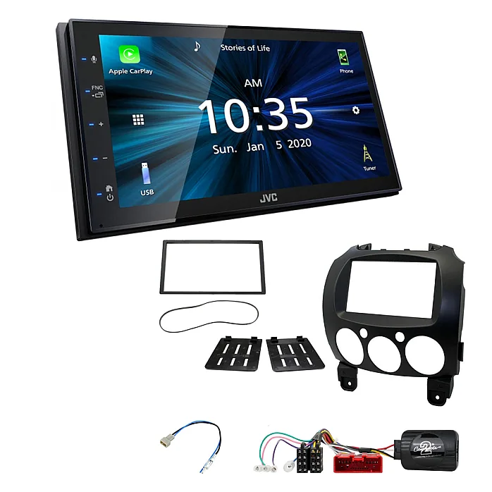 Mazda 2 (2008-2014) JVC 6.8" Bluetooth Digital Media Car Play / Android Auto Stereo Upgrade Pack