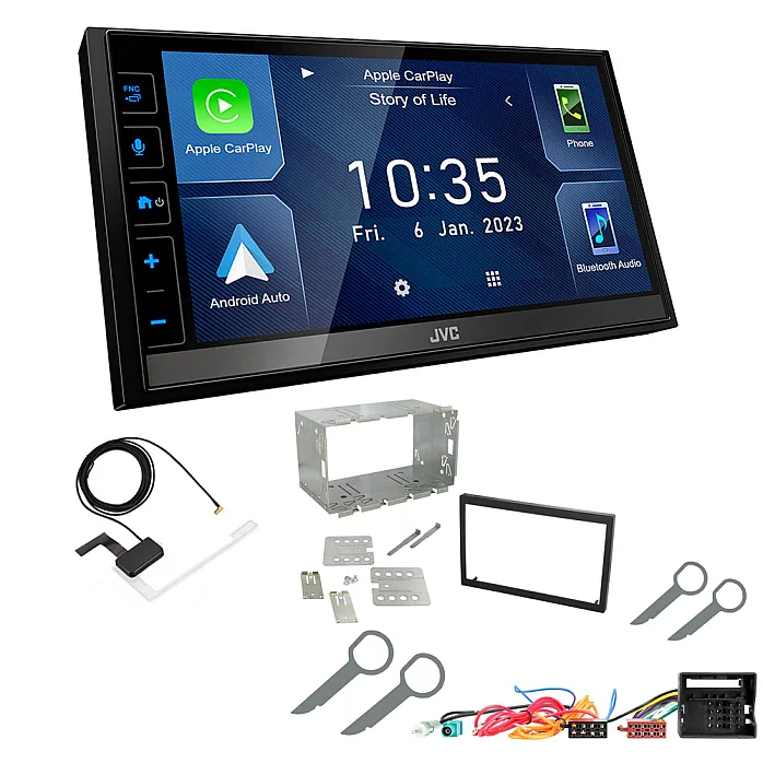 VW Polo 9N3 2005-2009 JVC 6.8" Screen USB Bluetooth Wireless CarPlay / Android Auto Stereo Upgrade Pack