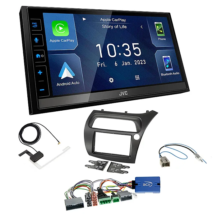Honda Civic (2006 - 2011) JVC 6.8" Screen USB Bluetooth Wireless CarPlay / Android Auto Stereo Upgrade Pack