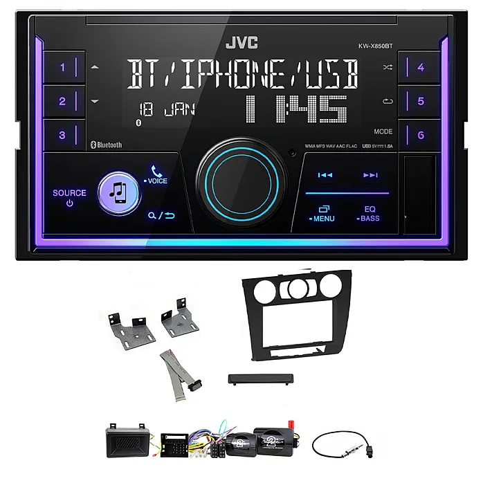 BMW 1 Series E81 (2007-2013) JVC Double Din Mechless USB, Bluetooth, AUX, iPod/iPhone Car Stereo Upgrade Pack