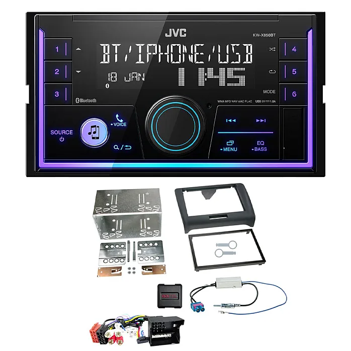 Audi TT (2006-2014) JVC Double Din Mechless USB, Bluetooth, AUX, iPod/iPhone Car Stereo Upgrade Pack